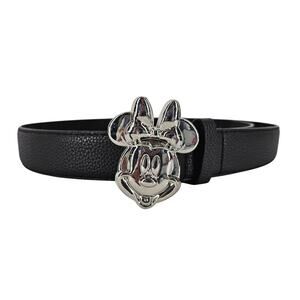 DISNEY 2024 MINNIE MOUSE BLACK VEGAN LEATHER BELT – POLISHED BOW BUCKLE - SIZE M